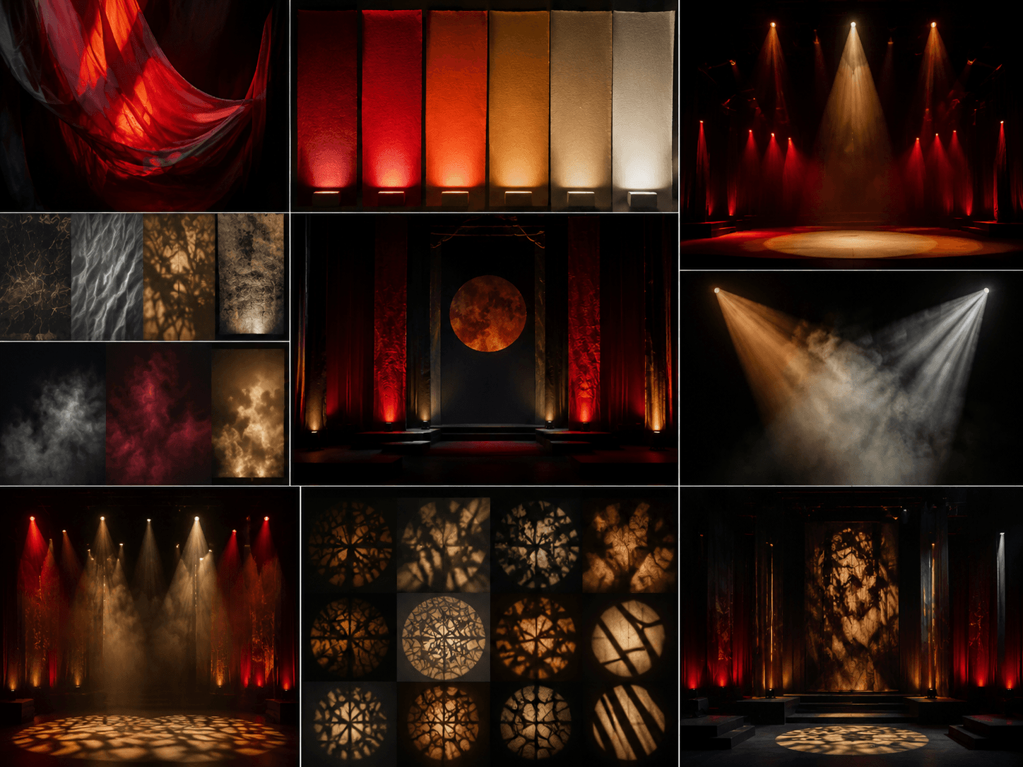 Stage & lighting moodboards generated by the Mischief promo studio